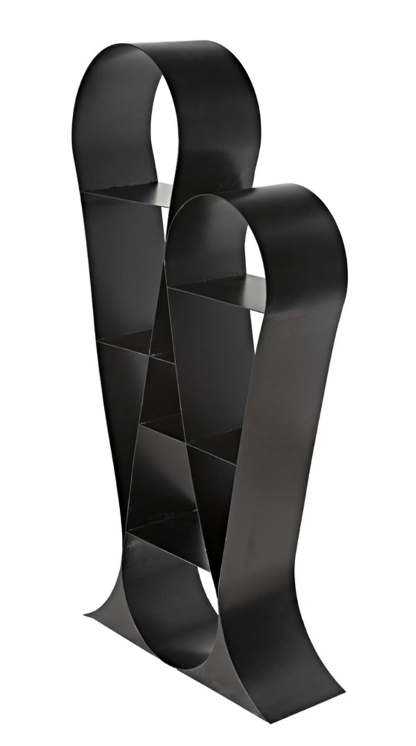 Noir Zaha Bookcase - Sculptural Black Metal Design with Open Shelving for Modern Industrial Interiors GBCS233MTB