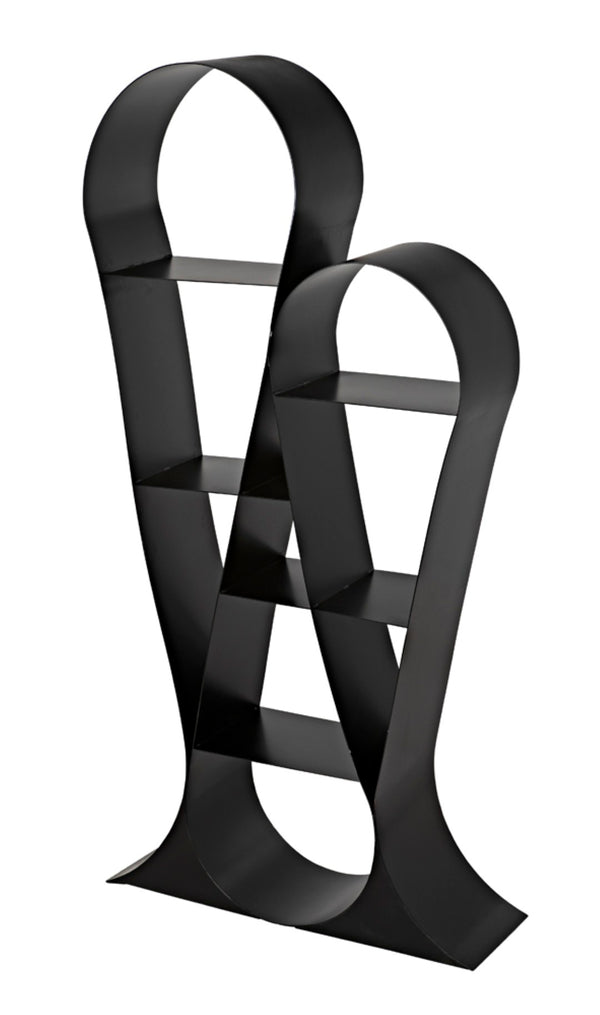 Noir Zaha Bookcase - Sculptural Black Metal Design with Open Shelving for Modern Industrial Interiors GBCS233MTB