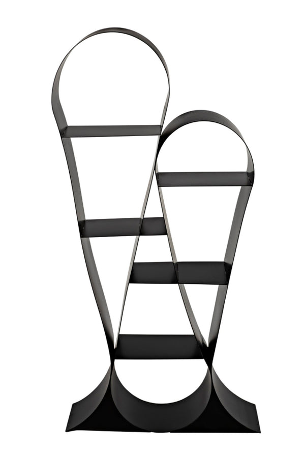 Noir Zaha Bookcase - Sculptural Black Metal Design with Open Shelving for Modern Industrial Interiors GBCS233MTB