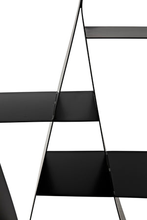 Noir Zaha Bookcase - Sculptural Black Metal Design with Open Shelving for Modern Industrial Interiors GBCS233MTB