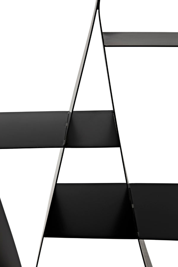 Noir Zaha Bookcase - Sculptural Black Metal Design with Open Shelving for Modern Industrial Interiors GBCS233MTB