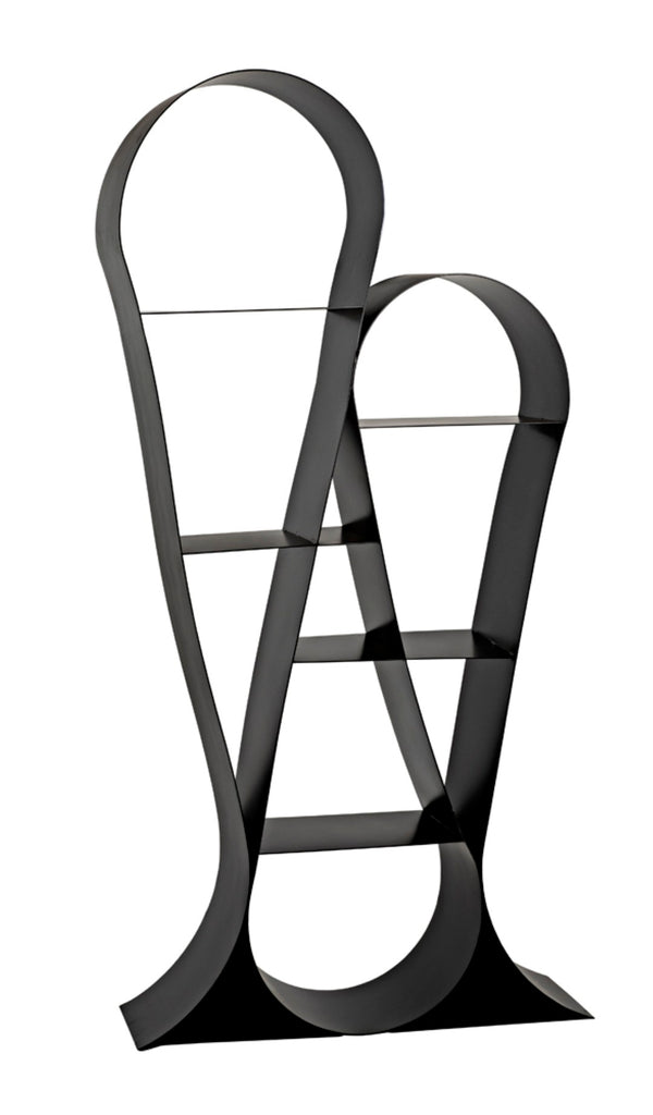 Noir Zaha Bookcase - Sculptural Black Metal Design with Open Shelving for Modern Industrial Interiors GBCS233MTB