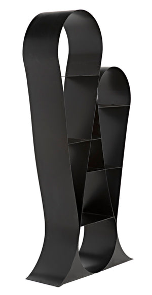Noir Zaha Bookcase - Sculptural Black Metal Design with Open Shelving for Modern Industrial Interiors GBCS233MTB