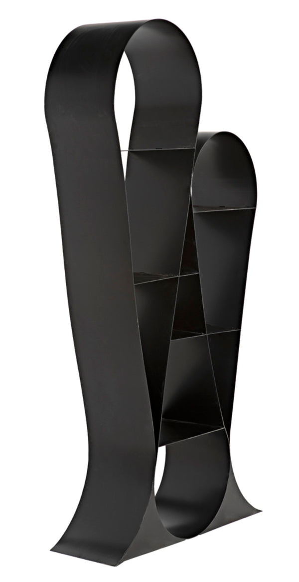 Noir Zaha Bookcase - Sculptural Black Metal Design with Open Shelving for Modern Industrial Interiors GBCS233MTB