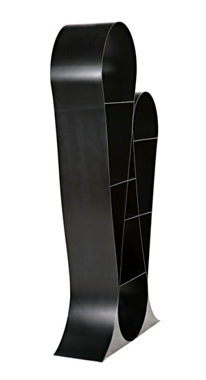 Noir Zaha Bookcase - Sculptural Black Metal Design with Open Shelving for Modern Industrial Interiors GBCS233MTB