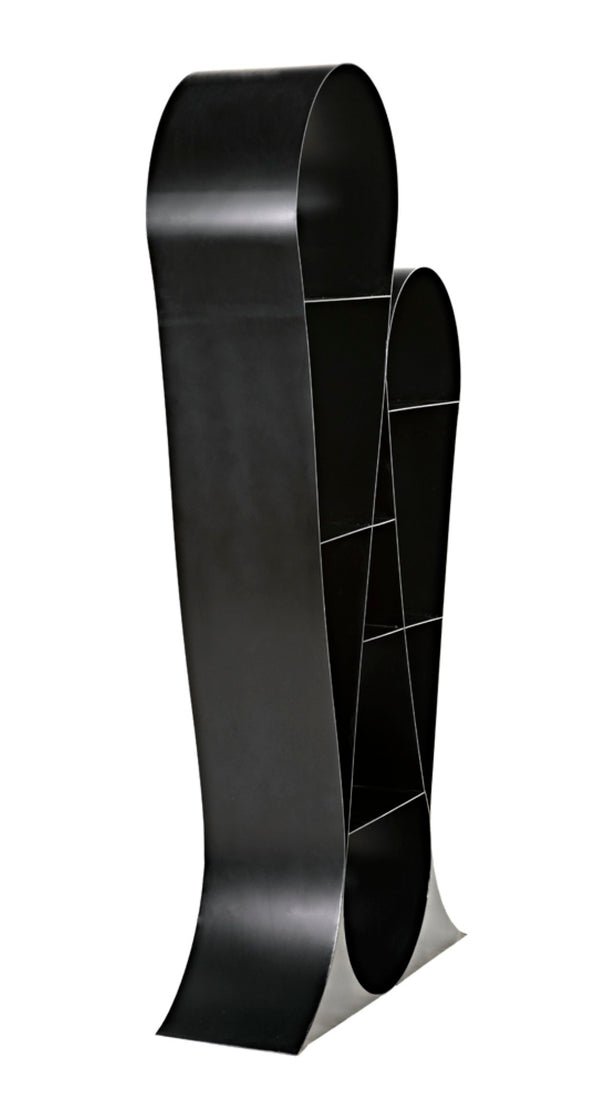 Noir Zaha Bookcase - Sculptural Black Metal Design with Open Shelving for Modern Industrial Interiors GBCS233MTB