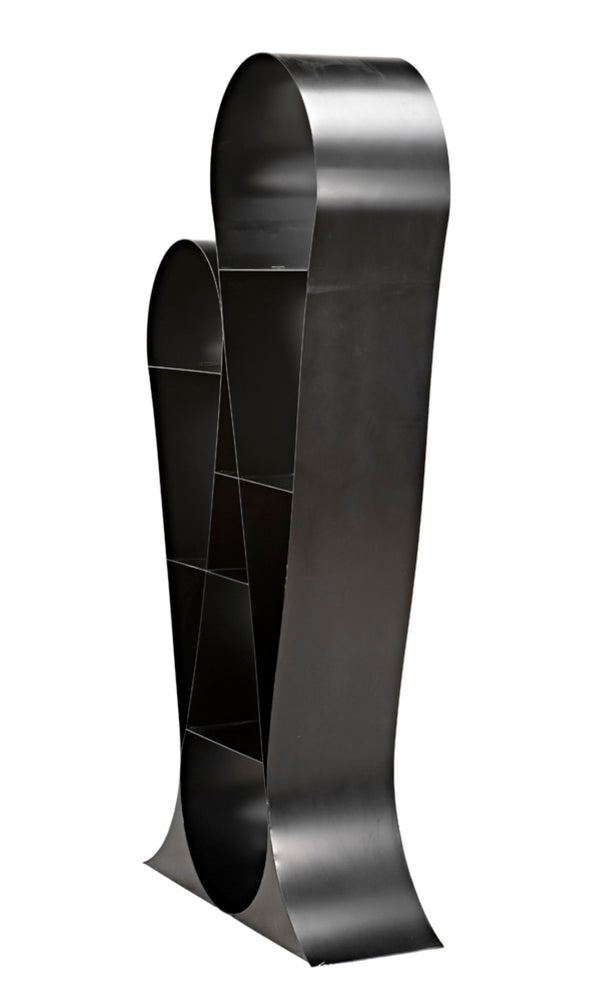 Noir Zaha Bookcase - Sculptural Black Metal Design with Open Shelving for Modern Industrial Interiors GBCS233MTB