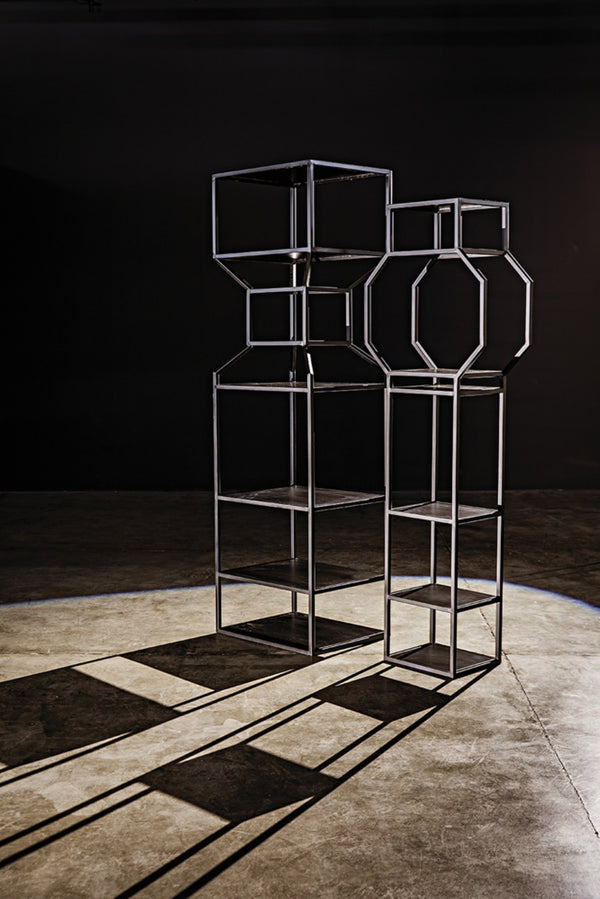 Noir Downtown Industrial Bookcase - Tall Black Metal Storage with Open Shelving for Modern Spaces GBCS235MTB