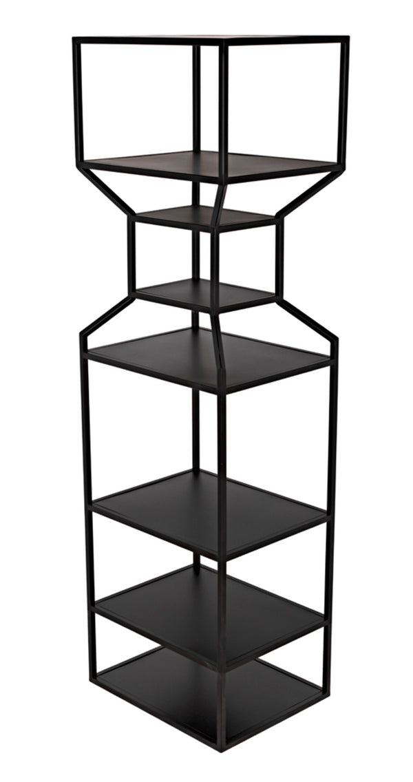 Noir Downtown Industrial Bookcase - Tall Black Metal Storage with Open Shelving for Modern Spaces GBCS235MTB