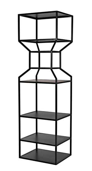 Noir Downtown Industrial Bookcase - Tall Black Metal Storage with Open Shelving for Modern Spaces GBCS235MTB