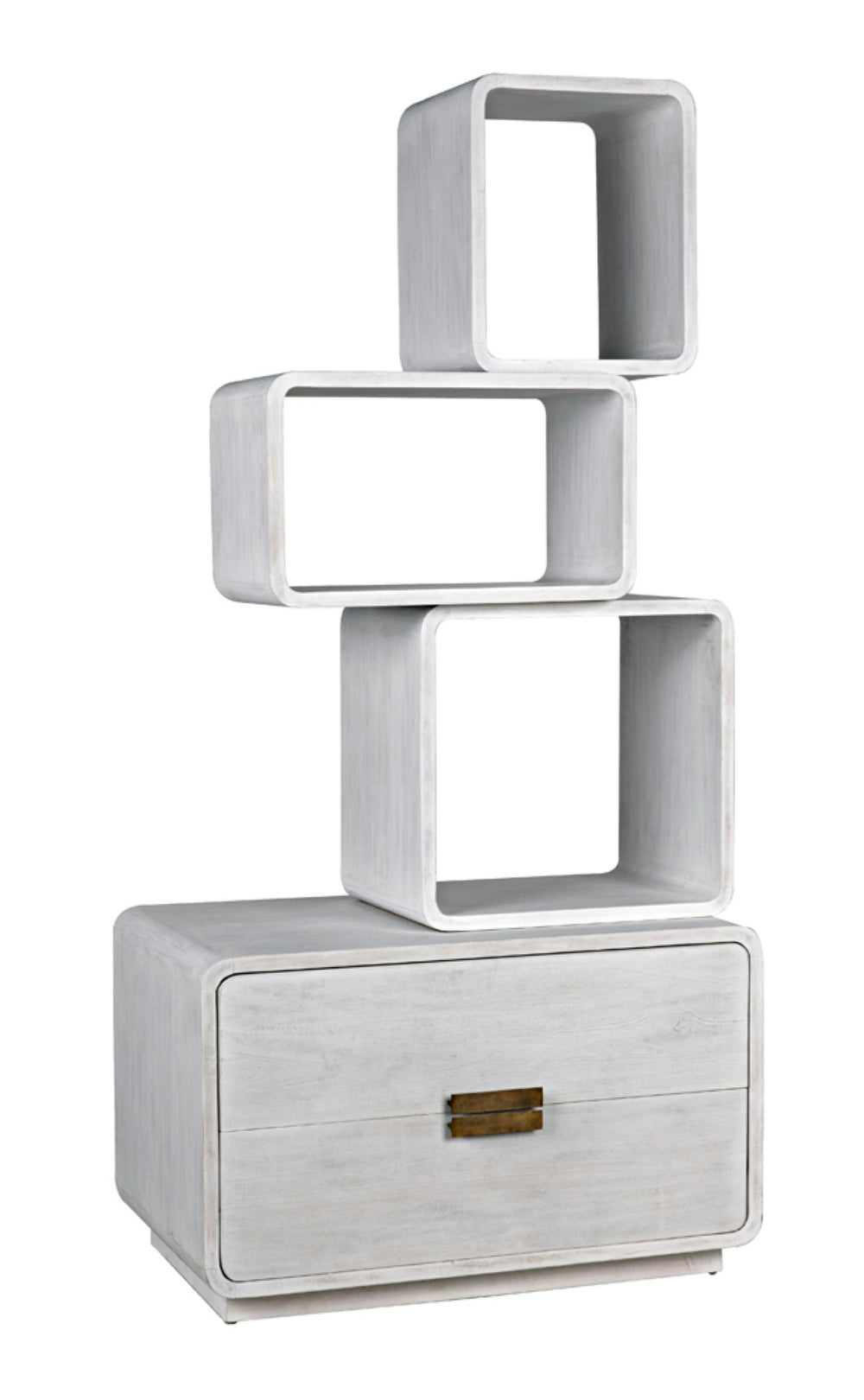 Noir Belini White Wash Bookcase - Elegant Mahogany Storage with Cube Shelves & Vintage Brass Handles GBCS239WH