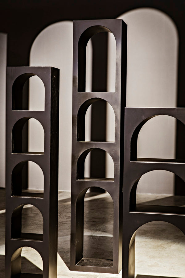 Noir Aqueduct Bookcase - Elegant Matte Black Iron Storage Solution with Architectural Design Appeal A GBCS240MTB-A