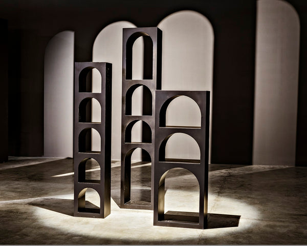 Noir Aqueduct Bookcase - Elegant Matte Black Iron Storage Solution with Architectural Design Appeal C GBCS240MTB-C