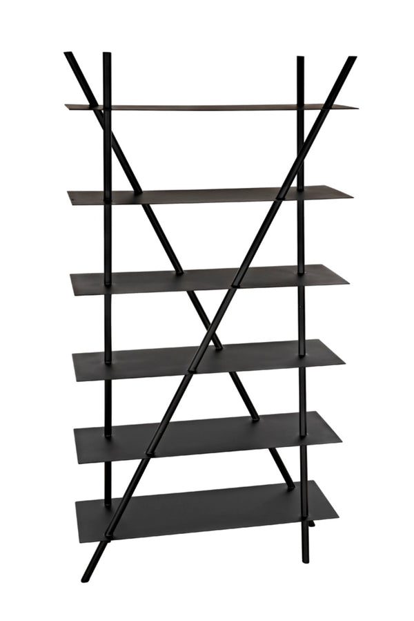 Noir Siddhartha Industrial Bookcase - Sleek Black Metal Storage, Modern Design, Perfect for Any Room GBCS241MTB