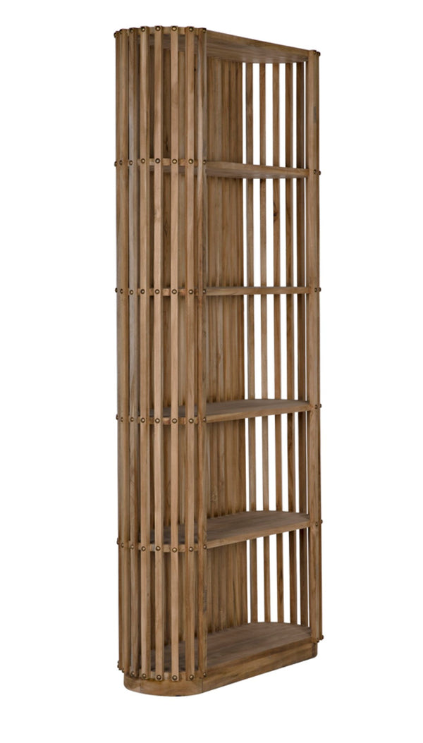 Noir Small Opal Bookcase - Elegant Teak Storage Solution with Brass Accents for Stylish Vertical Display GBCS243T