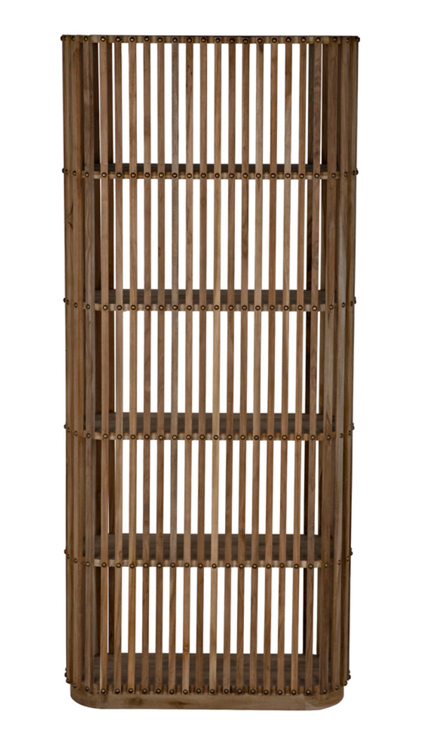 Noir Small Opal Bookcase - Elegant Teak Storage Solution with Brass Accents for Stylish Vertical Display GBCS243T