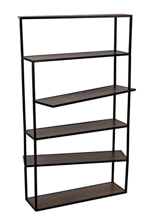 Noir Verso Industrial Bookcase - Dark Walnut & Matte Black Steel Shelving Unit for Modern Spaces GBCS244MTB