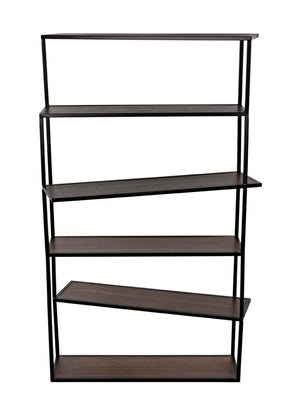 Noir Verso Industrial Bookcase - Dark Walnut & Matte Black Steel Shelving Unit for Modern Spaces GBCS244MTB