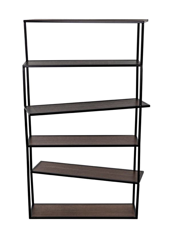 Noir Verso Industrial Bookcase - Dark Walnut & Matte Black Steel Shelving Unit for Modern Spaces GBCS244MTB