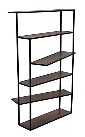 Noir Verso Industrial Bookcase - Dark Walnut & Matte Black Steel Shelving Unit for Modern Spaces GBCS244MTB