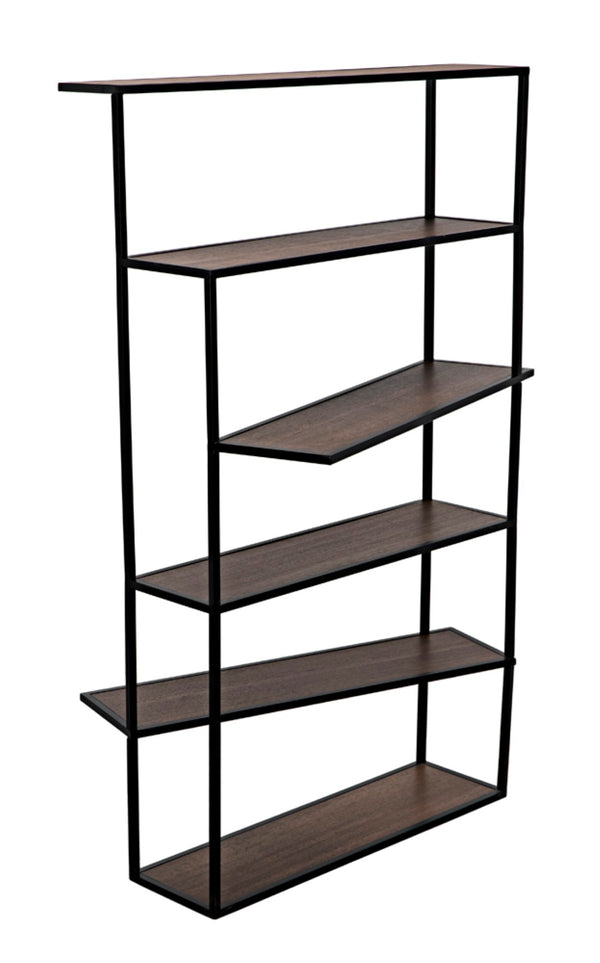 Noir Verso Industrial Bookcase - Dark Walnut & Matte Black Steel Shelving Unit for Modern Spaces GBCS244MTB