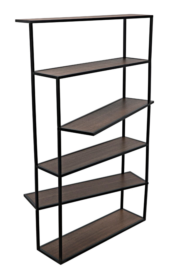 Noir Verso Industrial Bookcase - Dark Walnut & Matte Black Steel Shelving Unit for Modern Spaces GBCS244MTB