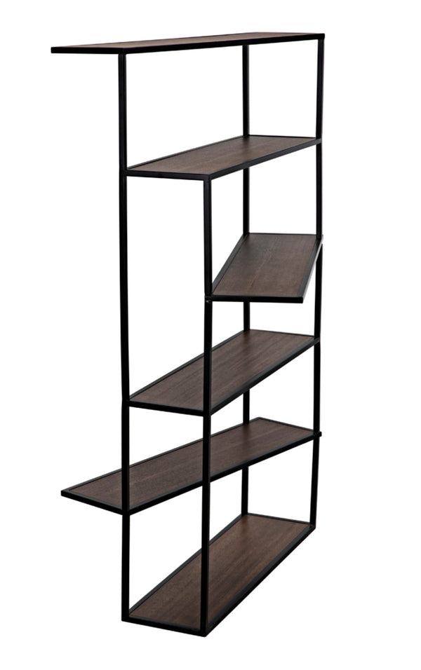 Noir Verso Industrial Bookcase - Dark Walnut & Matte Black Steel Shelving Unit for Modern Spaces GBCS244MTB