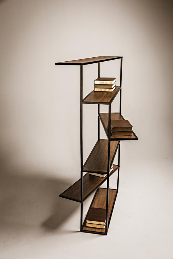 Noir Verso Industrial Bookcase - Dark Walnut & Matte Black Steel Shelving Unit for Modern Spaces GBCS244MTB