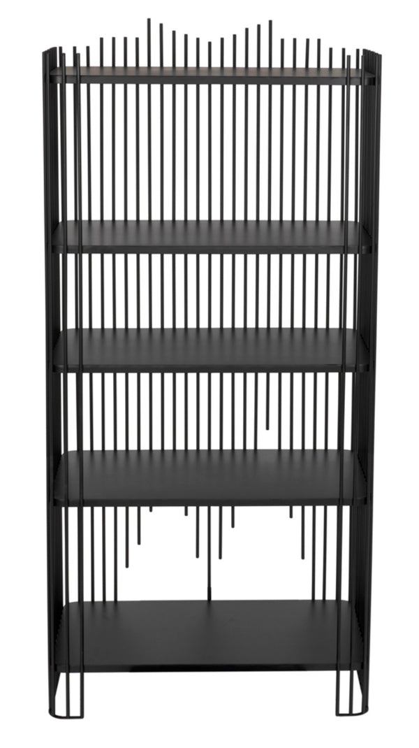 Noir Mila Modern Bookcase - Industrial-Style Matte Black Iron Shelves for Home or Office Storage Solutions GBCS253MTB