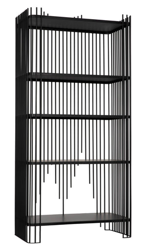 Noir Mila Modern Bookcase - Industrial-Style Matte Black Iron Shelves for Home or Office Storage Solutions GBCS253MTB