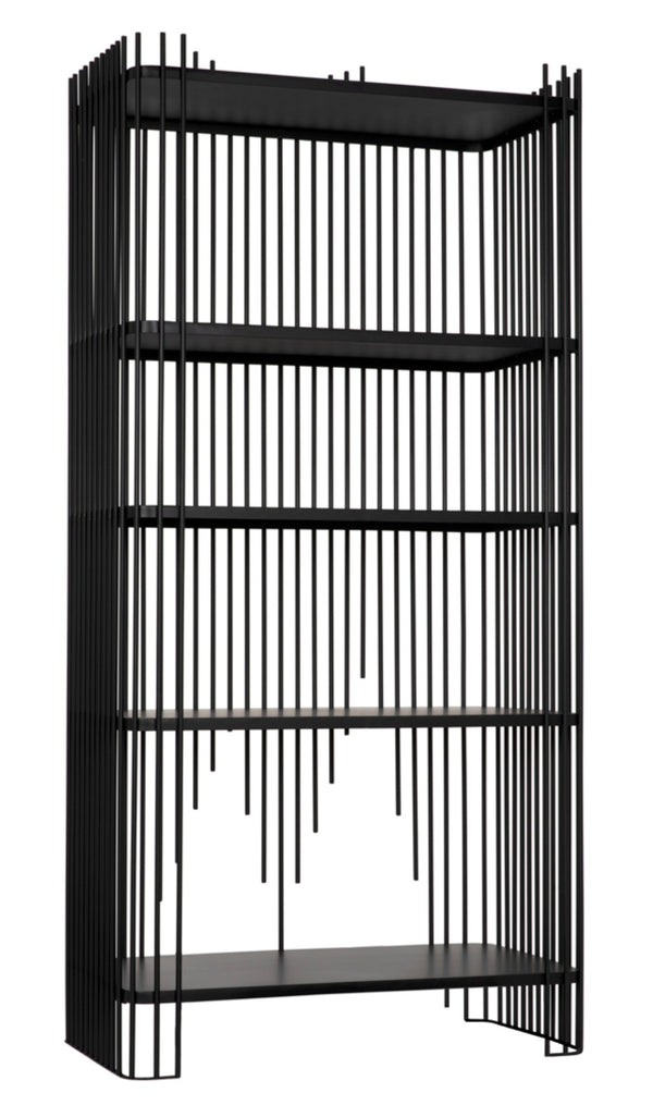 Noir Mila Modern Bookcase - Industrial-Style Matte Black Iron Shelves for Home or Office Storage Solutions GBCS253MTB