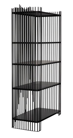 Noir Mila Modern Bookcase - Industrial-Style Matte Black Iron Shelves for Home or Office Storage Solutions GBCS253MTB
