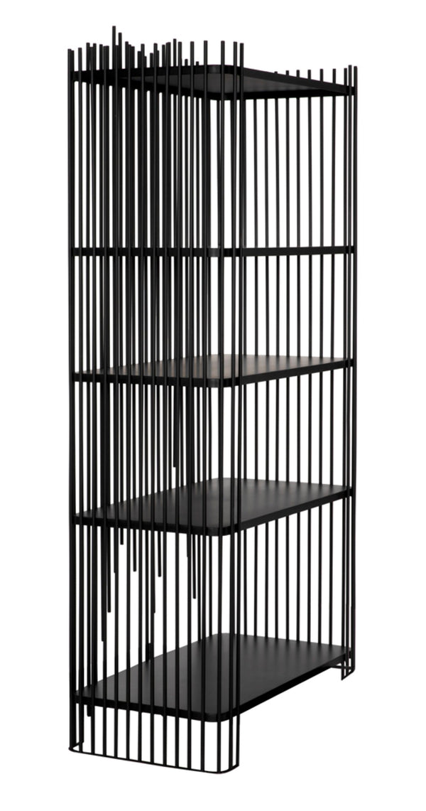 Noir Mila Modern Bookcase - Industrial-Style Matte Black Iron Shelves for Home or Office Storage Solutions GBCS253MTB