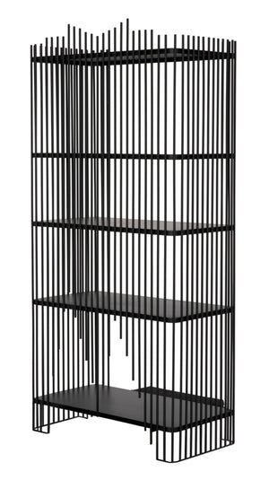 Noir Mila Modern Bookcase - Industrial-Style Matte Black Iron Shelves for Home or Office Storage Solutions GBCS253MTB