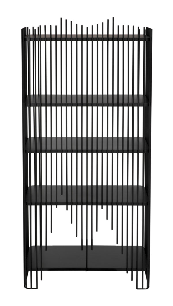 Noir Mila Modern Bookcase - Industrial-Style Matte Black Iron Shelves for Home or Office Storage Solutions GBCS253MTB