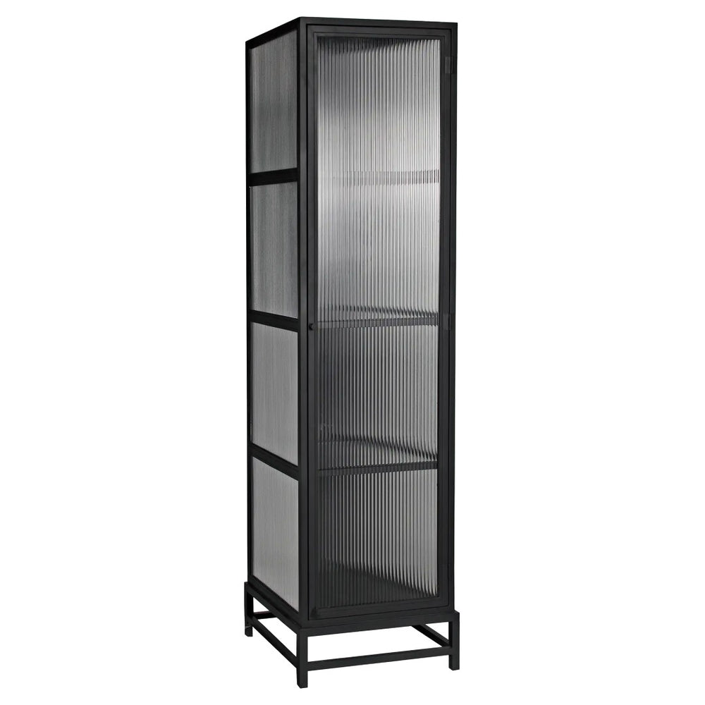 Noir Chandler Tall Cabinet - Industrial-Style Matte Black Storage Solution with Adjustable Shelves & Glass Doors GBCS258MTB