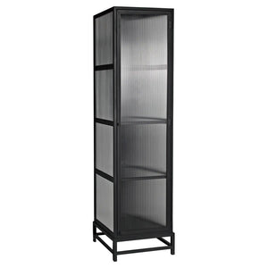 Noir Chandler Tall Cabinet - Industrial-Style Matte Black Storage Solution with Adjustable Shelves & Glass Doors GBCS258MTB