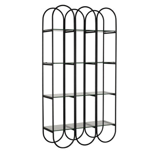 Noir Ulla Bookcase: Stylish Industrial Design with Durable Iron Frame & Glass Shelves for Modern Spaces GBCS264MTB