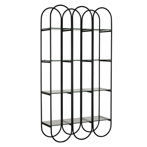 Noir Ulla Bookcase: Stylish Industrial Design with Durable Iron Frame & Glass Shelves for Modern Spaces GBCS264MTB