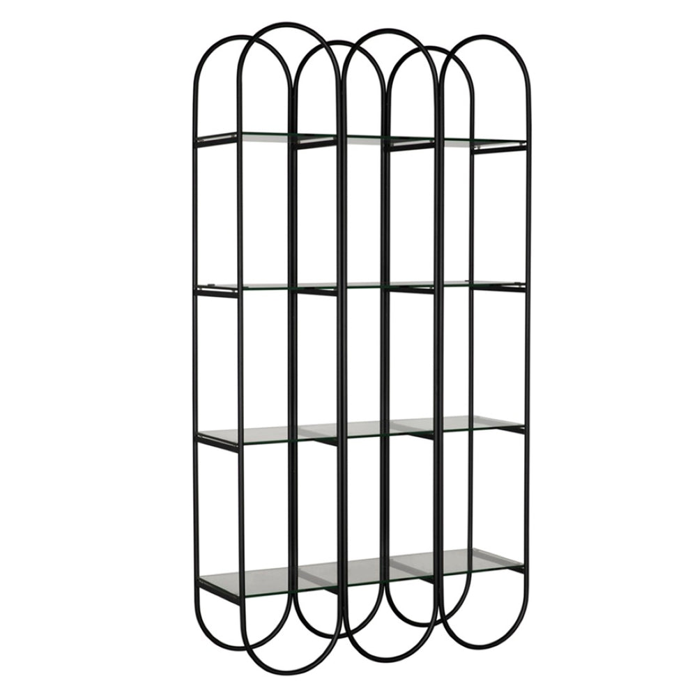 Noir Ulla Bookcase: Stylish Industrial Design with Durable Iron Frame & Glass Shelves for Modern Spaces GBCS264MTB