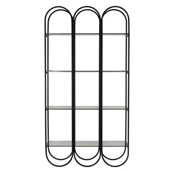 Noir Ulla Bookcase: Stylish Industrial Design with Durable Iron Frame & Glass Shelves for Modern Spaces GBCS264MTB