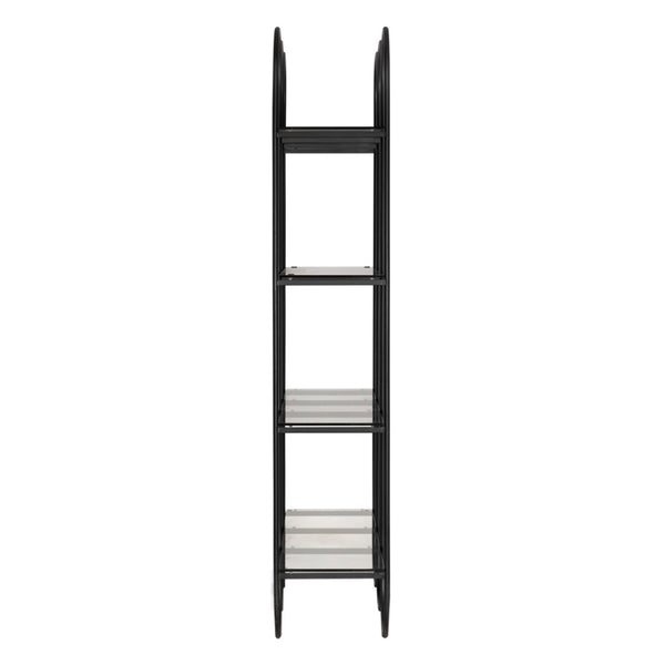 Noir Ulla Bookcase: Stylish Industrial Design with Durable Iron Frame & Glass Shelves for Modern Spaces GBCS264MTB