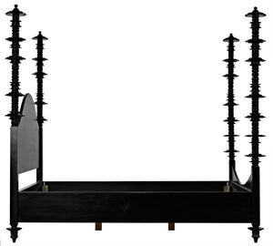 Noir Ferret Bed: Luxurious Hand-Carved Mahogany Design for Timeless Elegance and Lasting Comfort Hand Rubbed Black Cal-King GBED109CKHB