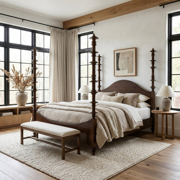 Ferret Solid Mahogany Four Poster Bed Handcrafted Artisan Finish Elegant Bedroom Furniture