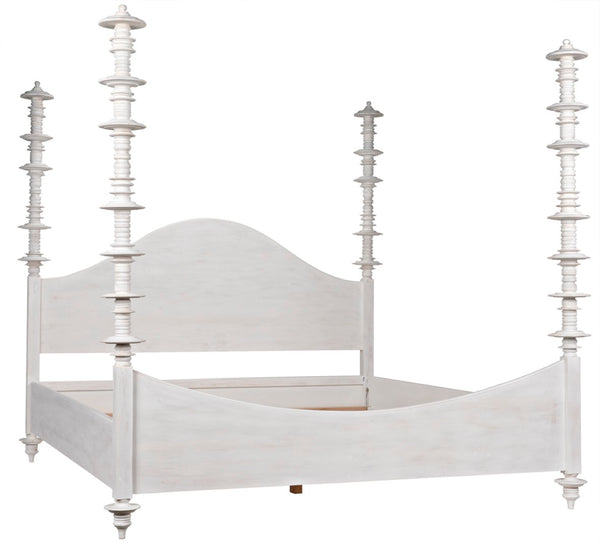 Noir Ferret Bed: Luxurious Hand-Carved Mahogany Design for Timeless Elegance and Lasting Comfort White Wash Eastern King GBED109EKWH