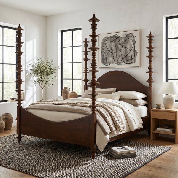 Ferret Solid Mahogany Four Poster Bed Handcrafted Artisan Finish Elegant Bedroom Furniture