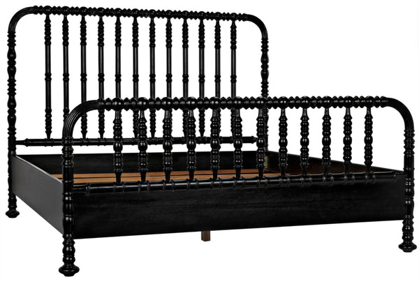 Noir Bachelor Bed, Eastern King - Artisan Hand-Carved Black Mahogany Frame for Timeless Elegance GBED112EKHB