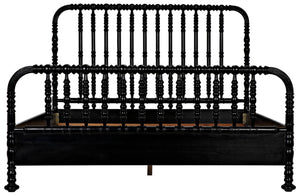 Noir Bachelor Bed, Eastern King - Artisan Hand-Carved Black Mahogany Frame for Timeless Elegance GBED112EKHB