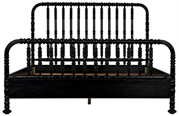 Noir Bachelor Bed, Eastern King - Artisan Hand-Carved Black Mahogany Frame for Timeless Elegance GBED112EKHB