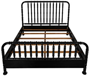 Noir Bachelor Bed, Eastern King - Artisan Hand-Carved Black Mahogany Frame for Timeless Elegance GBED112EKHB